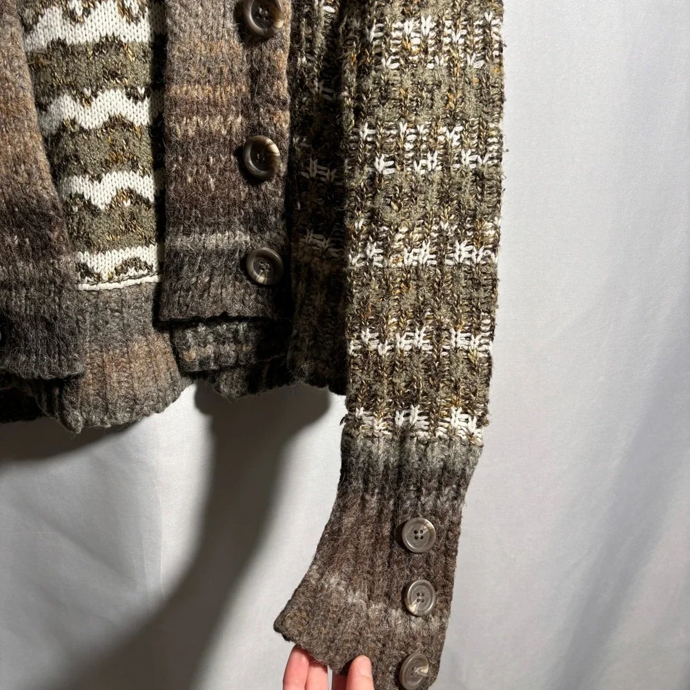 BKE Womens Green Knit Cardigan Wool Alpaca Blend Y2K Buttons L Fairy Grunge Boho
